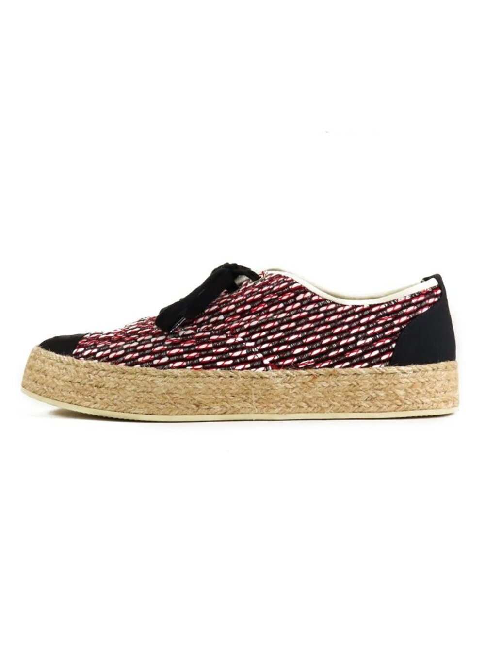 Chanel Espadrilles Sneakers Black Red White Jute Fabric Grosgrain Lace-up Low